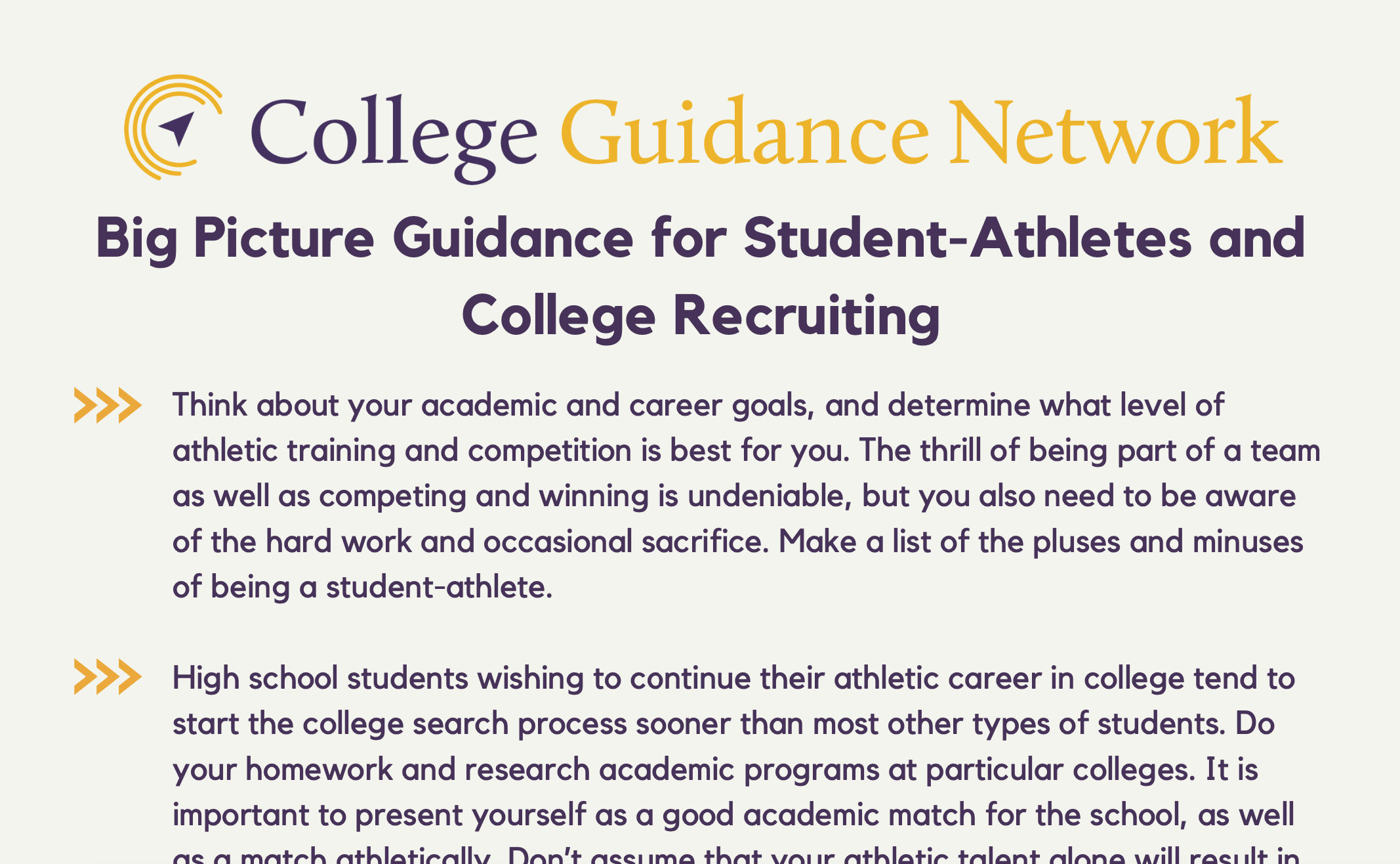 Big Picture Guidance for Student-Athletes and College Recruiting
